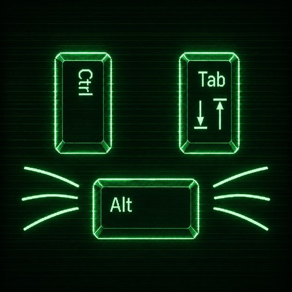 Ctrl, Alt and Tab keycaps drawn in green phosphor with cat whiskers